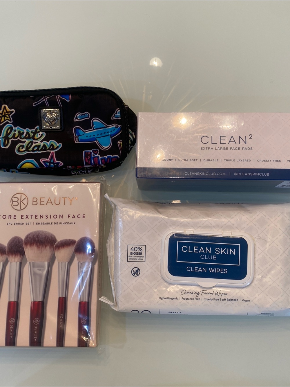 BK Beauty 5-Pc Face Brush Set, Clean Skin Club Wipes/Pads & Brighton Bag Bundle